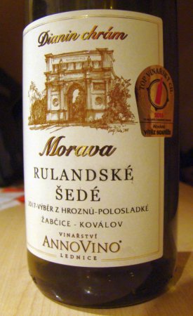 Fľaša vína Rulandské šedé 2017, výber z hrozna (polosladké)