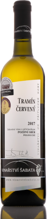 Fľaša vína Tramín červený 2017, pozdný sber (polosuché)