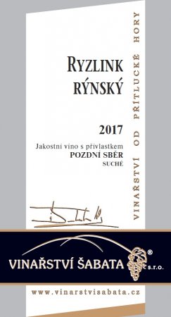 Fľaša vína Ryzlink rýnský 2017, pozdný sber (suché)
