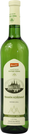 Fľaša vína Tramín kořenný 2016, pozdný sber (polosladké)