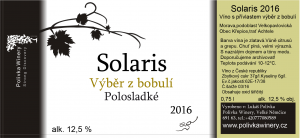 Fľaša vína Solaris 2016, bobuľový výber (polosladké)