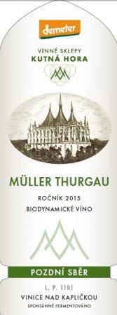Fľaša vína Müller Thurgau (Bio, Demeter) 2015, pozdný sber (suché)