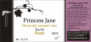 Fľaša vína Princess Jane 2015, zemské víno (suché)