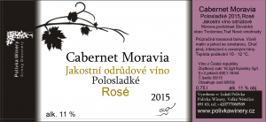 Fľaša vína Cabernet Moravia 2015, akostné víno (polosladké)
