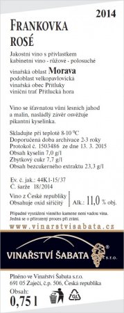 Fľaša vína Frankovka ROSÉ 2014, kabinetné víno (polosuché)