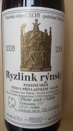 Fľaša vína Ryzlink rýnský 2008, pozdný sber (suché)