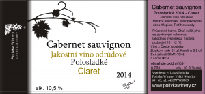 Fľaša vína Cabernet Sauvignon 2014, akostné víno (polosladké)