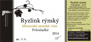 Fľaša vína Ryzlink rýnský 2014, zemské víno (polosladké)