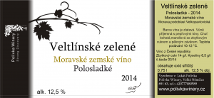 Fľaša vína Veltlínské zelené 2014, zemské víno (polosladké)