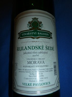 Fľaša vína Rulandské šedé, akostné víno (suché)