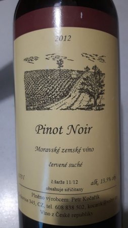 Fľaša vína Pinot Noir 2012, zemské víno (suché)