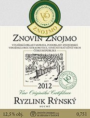Fľaša vína Ryzlink rýnský 2012, voc (suché)