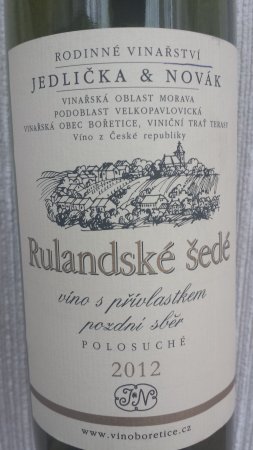 Fľaša vína Rulandské šedé 2012, pozdný sber (polosuché)